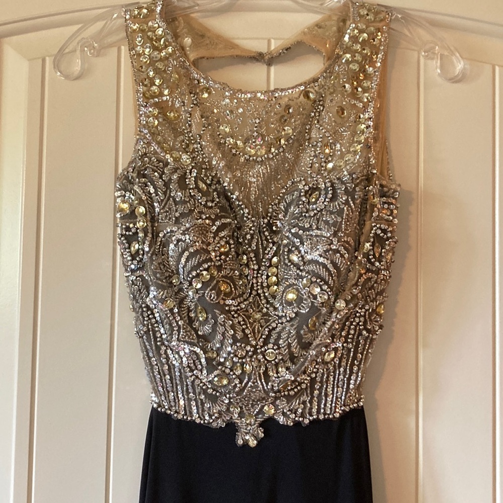 Mac Duggal Black and Gold & Silver Sequin Gown